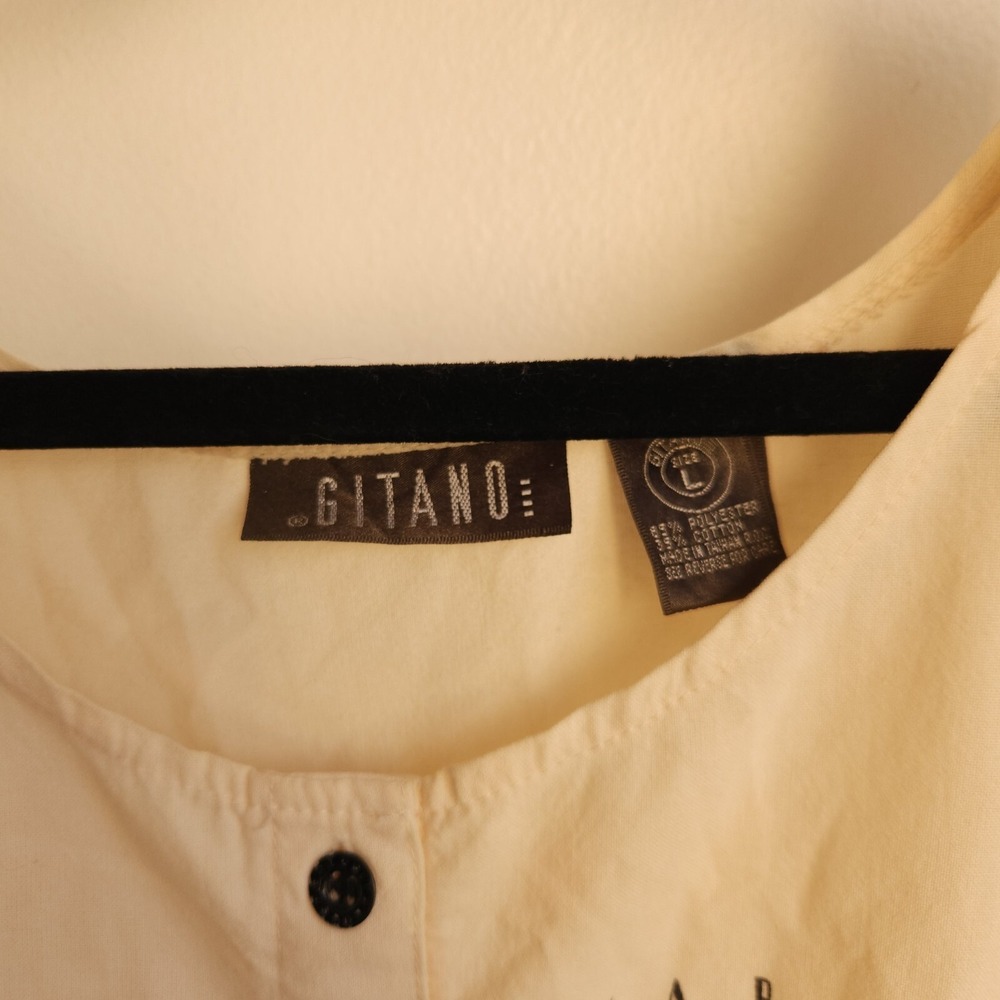 Vintage Gitano Romper L Nautical Marine Ship Compass 80s Cream Striped Retro 90s - Picture 11 of 13